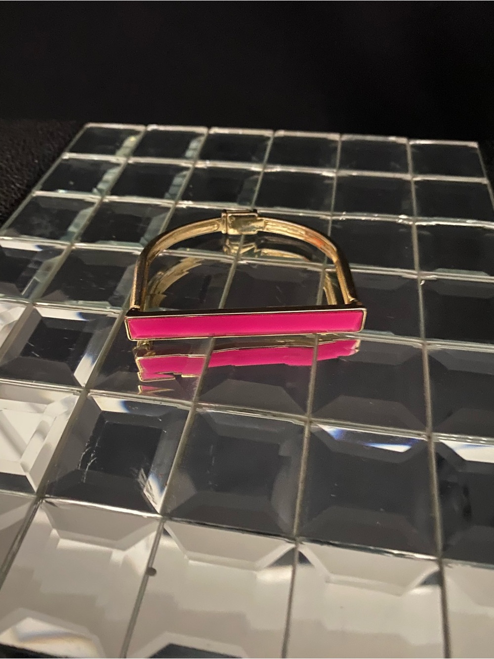 Gold Bar Ring with Hot Pink Enamel